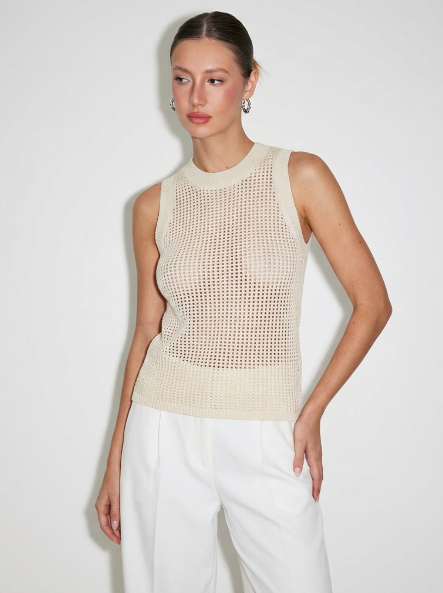 Open Weave Knit Sleeveless Tank Top Artisanal Exclusive Collection