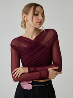 Lux Mesh Ruched Long Sleeve Top Limited Edition Couture Editorial Capsule