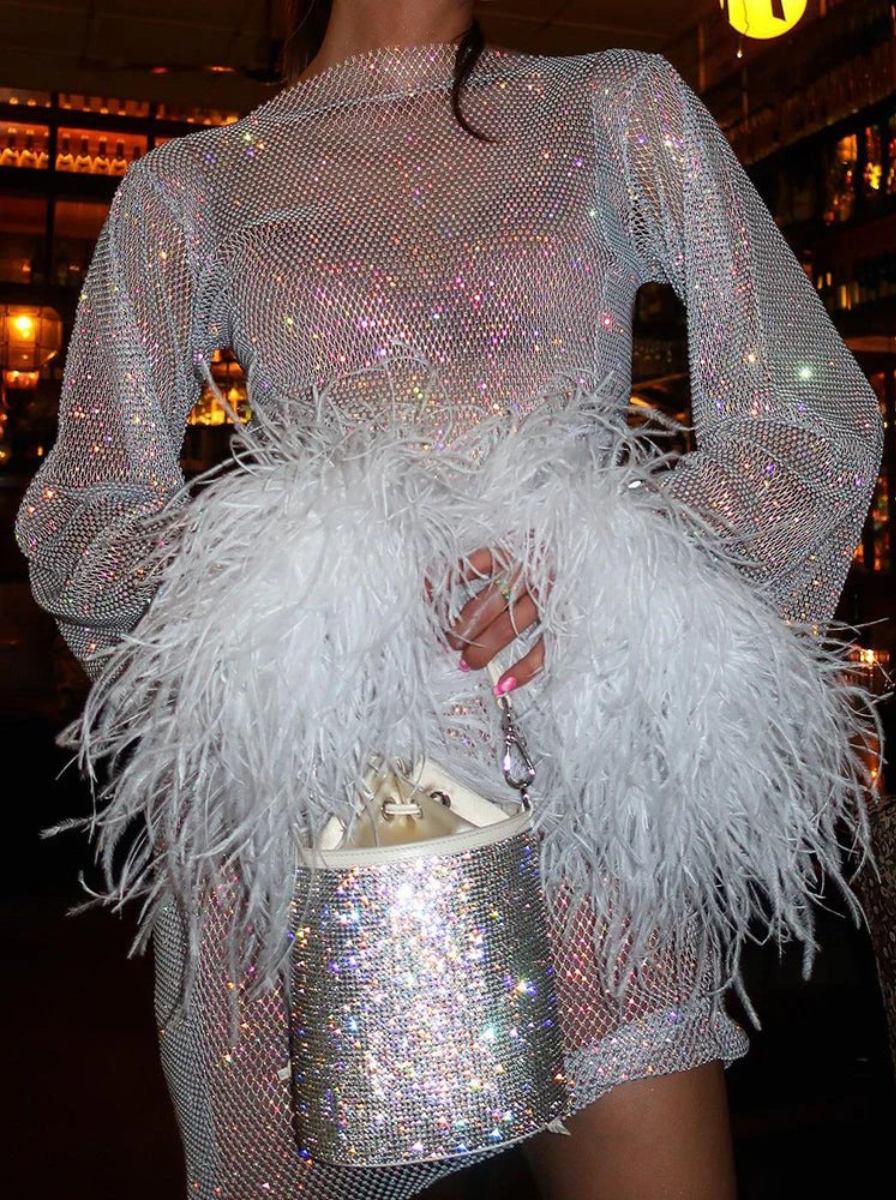 Crystal Embellished Feather Mini Dress From Glam Night Collection Exclusive