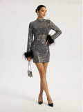 Crystal Embellished Feather Mini Dress From Glam Night Collection Exclusive