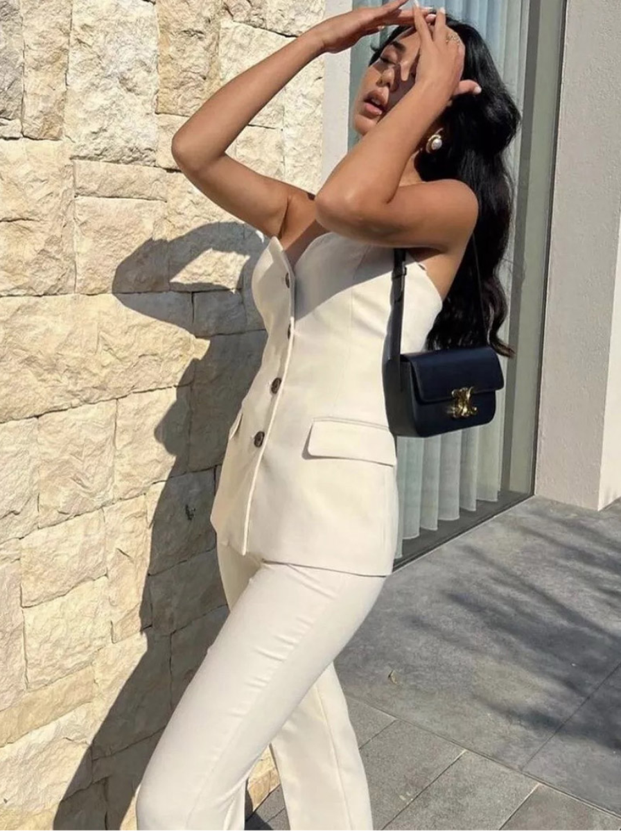 Two-Piece Strapless Tube Top And Wide-Leg Pants Set Couture Exclusive