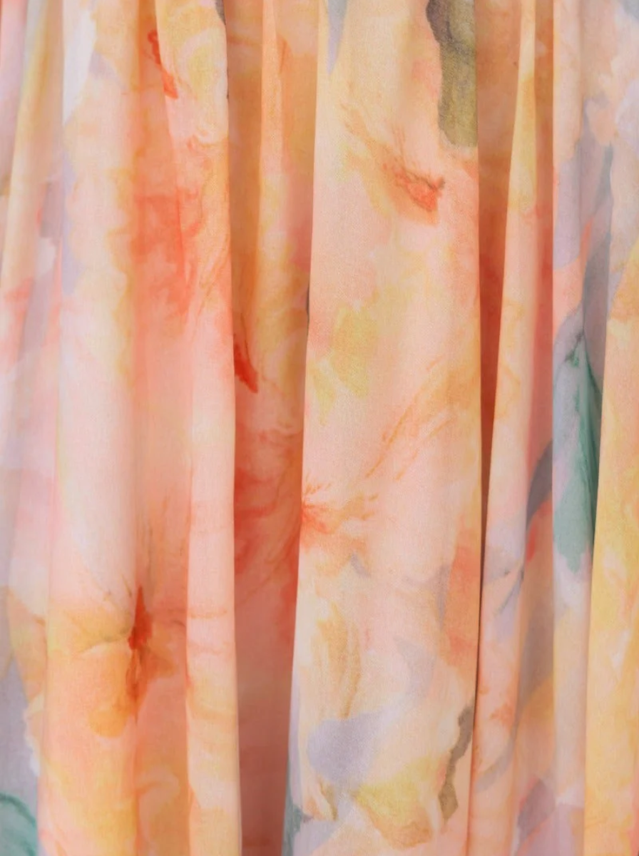 Chiffon Halter Neck Midi Dress Watercolour Collection Sage Peach Limited