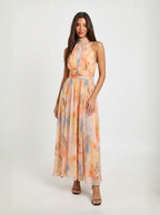 Chiffon Halter Neck Midi Dress Watercolour Collection Sage Peach Limited