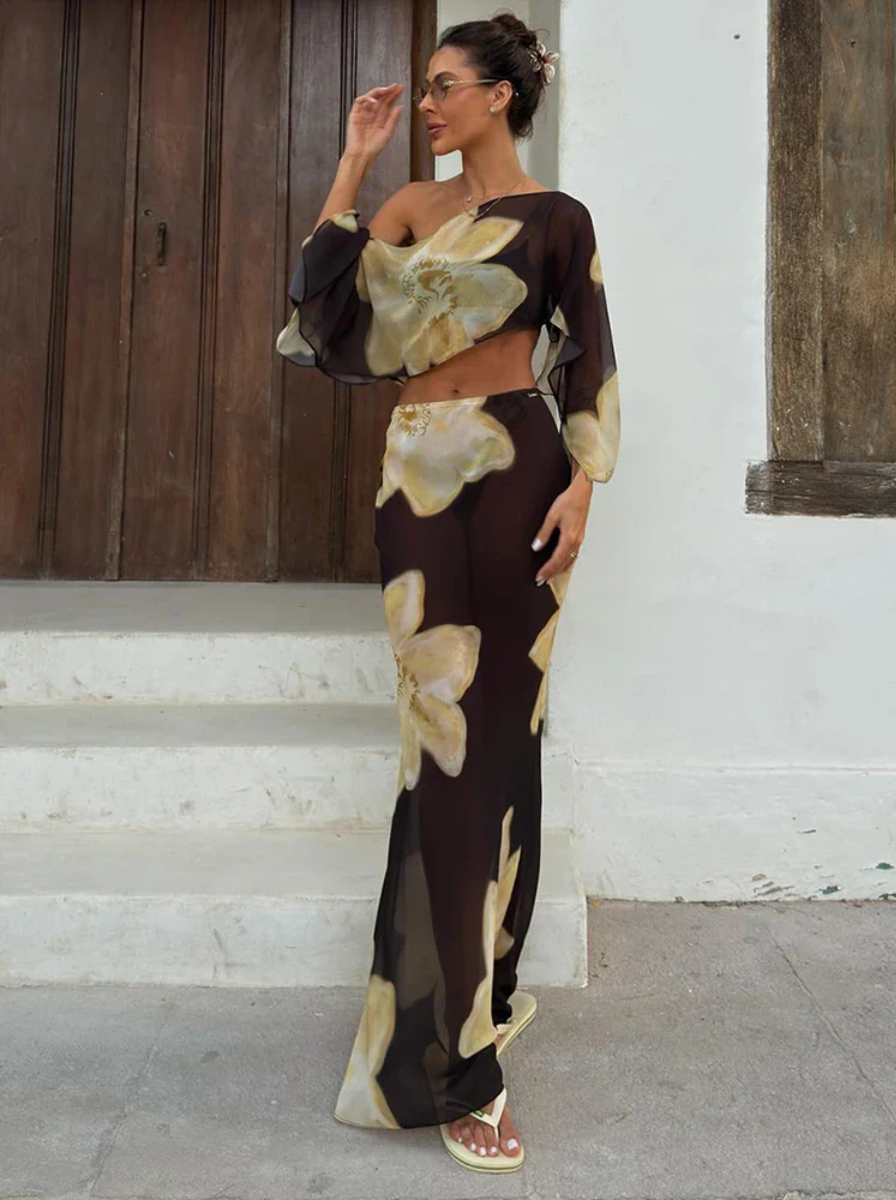 Couture Collection Two Piece Set One Shoulder Top And Flowing Skirt Exclusive