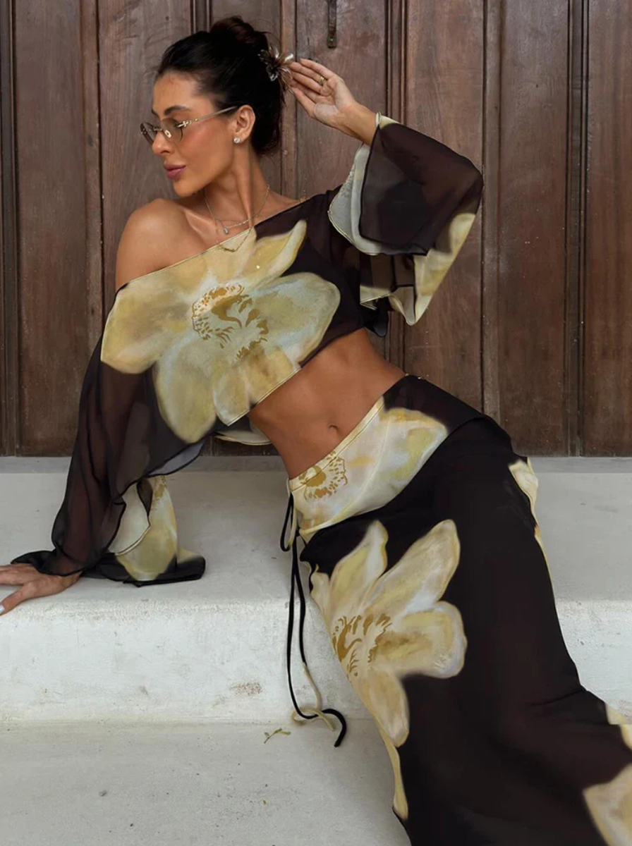 Couture Collection Two Piece Set One Shoulder Top And Flowing Skirt Exclusive