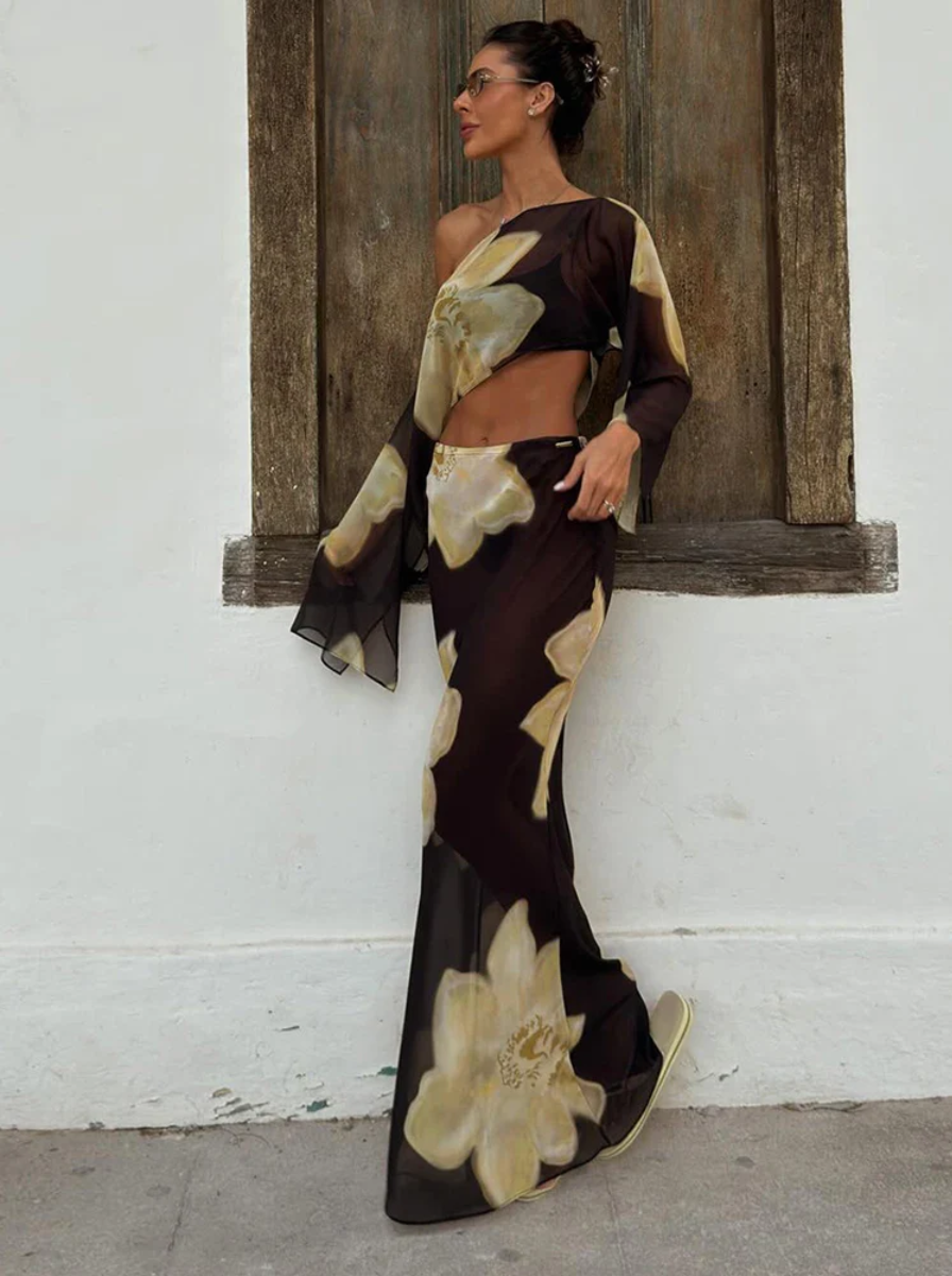 Couture Collection Two Piece Set One Shoulder Top And Flowing Skirt Exclusive