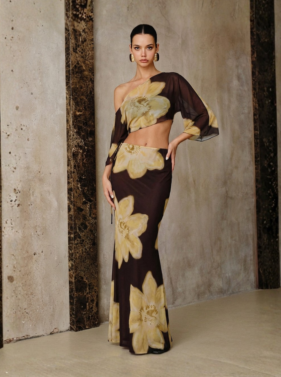 Couture Collection Two Piece Set One Shoulder Top And Flowing Skirt Exclusive
