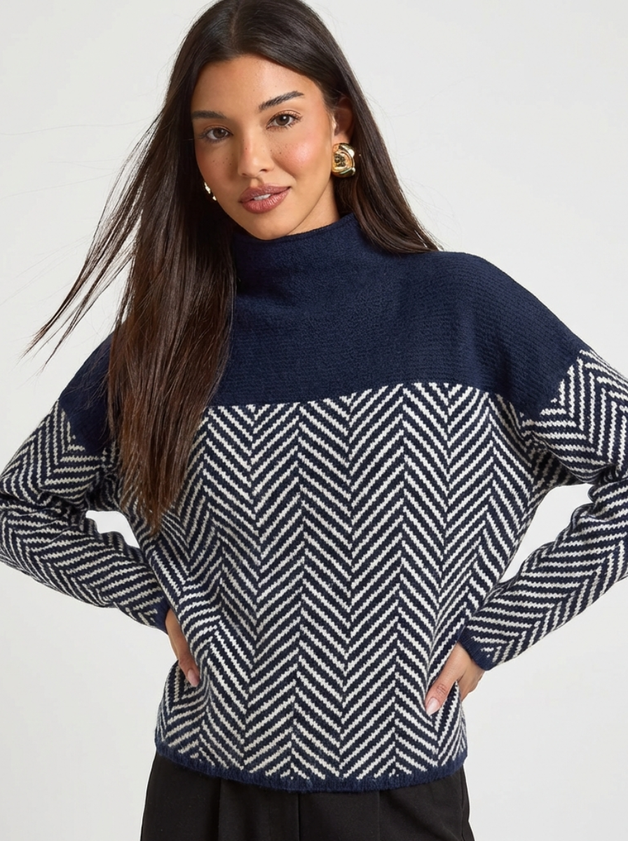 Chevron Herringbone Soft Knit Turtleneck Sweater Limited Edition
