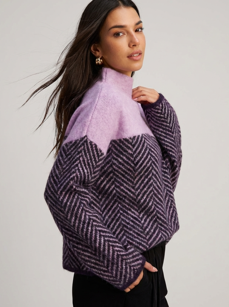 Chevron Herringbone Soft Knit Turtleneck Sweater Limited Edition
