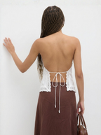 Halter Neck Top Broderie Anglaise Lace Artisan Crochet Limited Edition