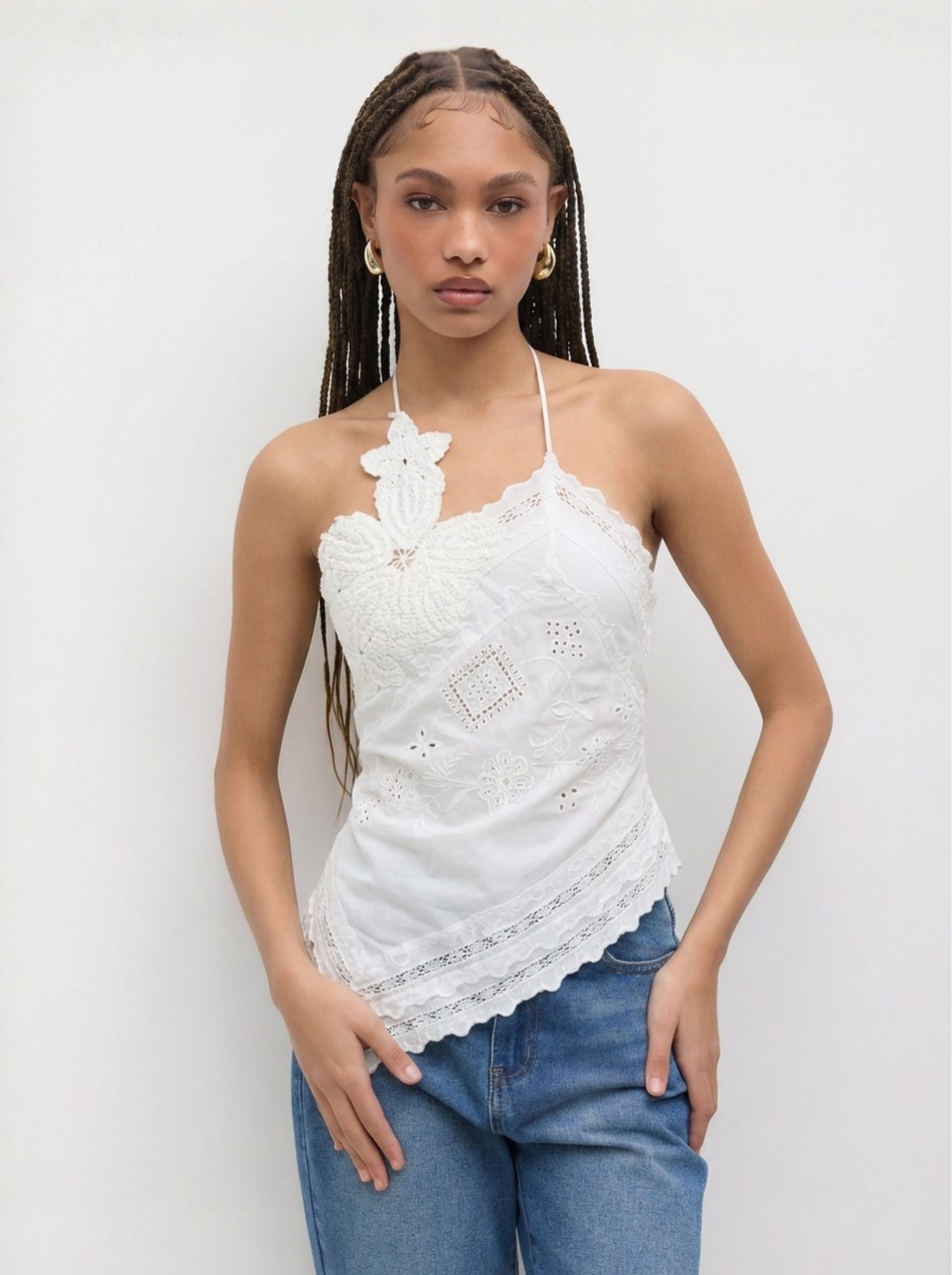Halter Neck Top Broderie Anglaise Lace Artisan Crochet Limited Edition