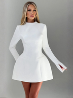 White High Neck Long Sleeve Mini Dress Couture Collection Premium