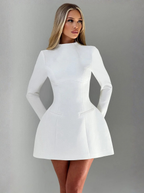 White High Neck Long Sleeve Mini Dress Couture Collection Premium