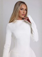 White High Neck Long Sleeve Mini Dress Couture Collection Premium