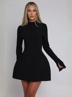 White High Neck Long Sleeve Mini Dress Couture Collection Premium