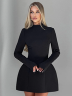 White High Neck Long Sleeve Mini Dress Couture Collection Premium
