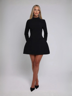 White High Neck Long Sleeve Mini Dress Couture Collection Premium