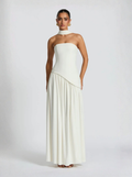 Ivory Strapless Maxi Dress With Lace Up Back And High Slit Exclusive