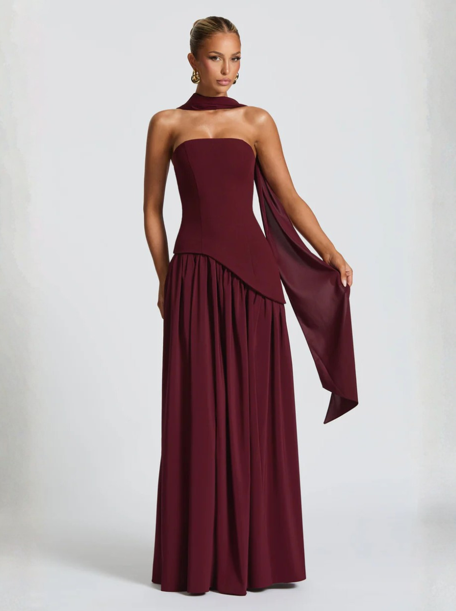 Wine Red Strapless Maxi Dress Jewel Tone Collection Exclusive