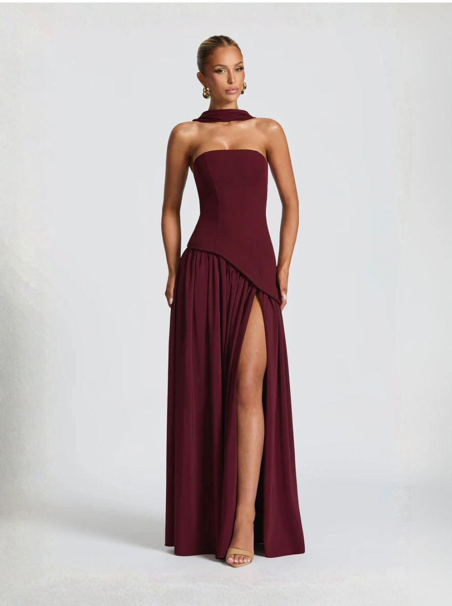 Wine Red Strapless Maxi Dress Jewel Tone Collection Exclusive