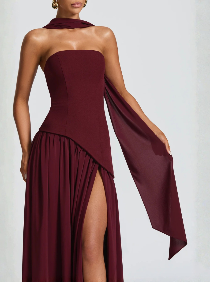 Wine Red Strapless Maxi Dress Jewel Tone Collection Exclusive