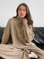 Lux Knit Set For Women Signature Turtleneck Sweater And Wide Leg Pants