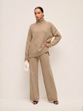 Lux Knit Set For Women Signature Turtleneck Sweater And Wide Leg Pants