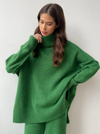 Lux Knit Set For Women Signature Turtleneck Sweater And Wide Leg Pants