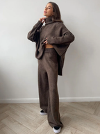 Lux Knit Set For Women Signature Turtleneck Sweater And Wide Leg Pants