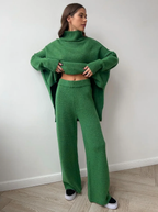 Lux Knit Set For Women Signature Turtleneck Sweater And Wide Leg Pants