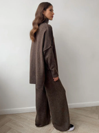 Lux Knit Set For Women Signature Turtleneck Sweater And Wide Leg Pants