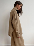 Lux Knit Set For Women Signature Turtleneck Sweater And Wide Leg Pants