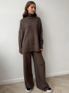 Lux Knit Set For Women Signature Turtleneck Sweater And Wide Leg Pants