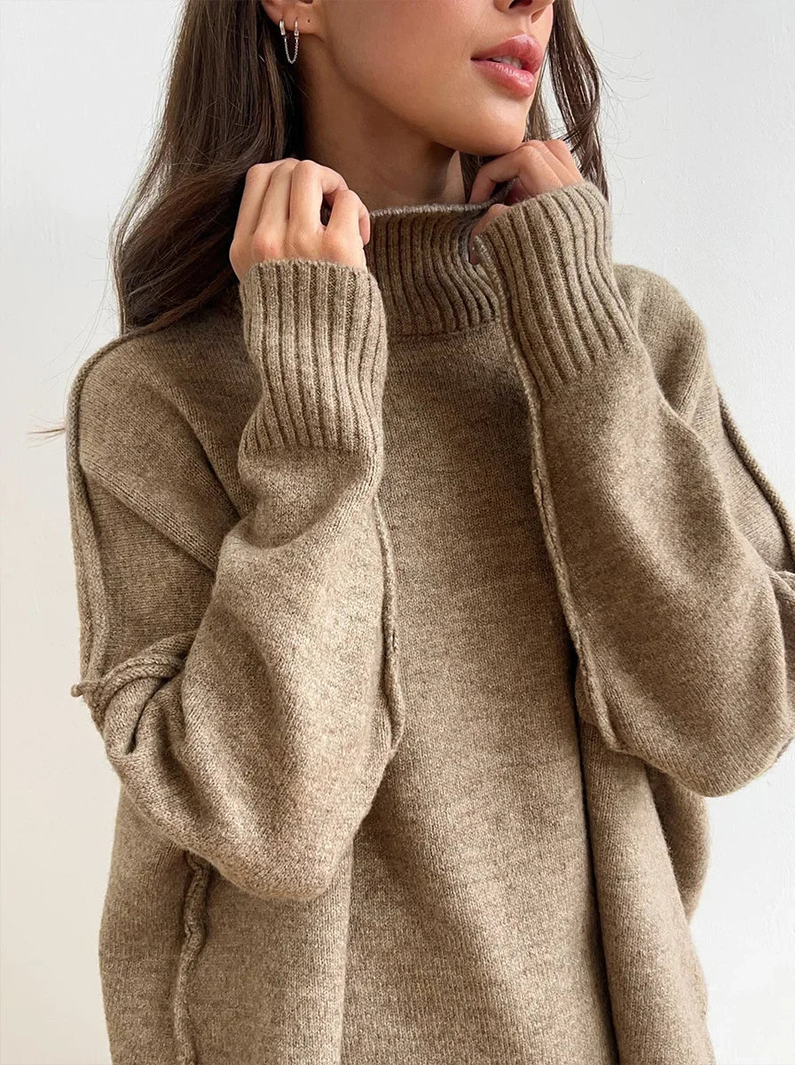 Lux Knit Set For Women Signature Turtleneck Sweater And Wide Leg Pants