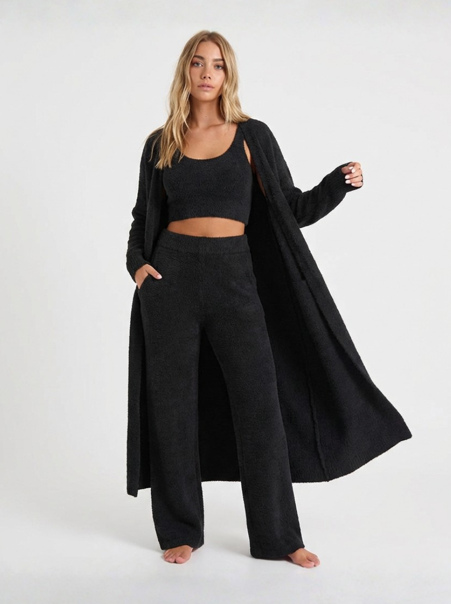 Plush Fuzzy Knit Loungewear Set Three Piece Limited Edition Luxe