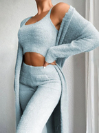 Plush Fuzzy Knit Loungewear Set Three Piece Limited Edition Luxe