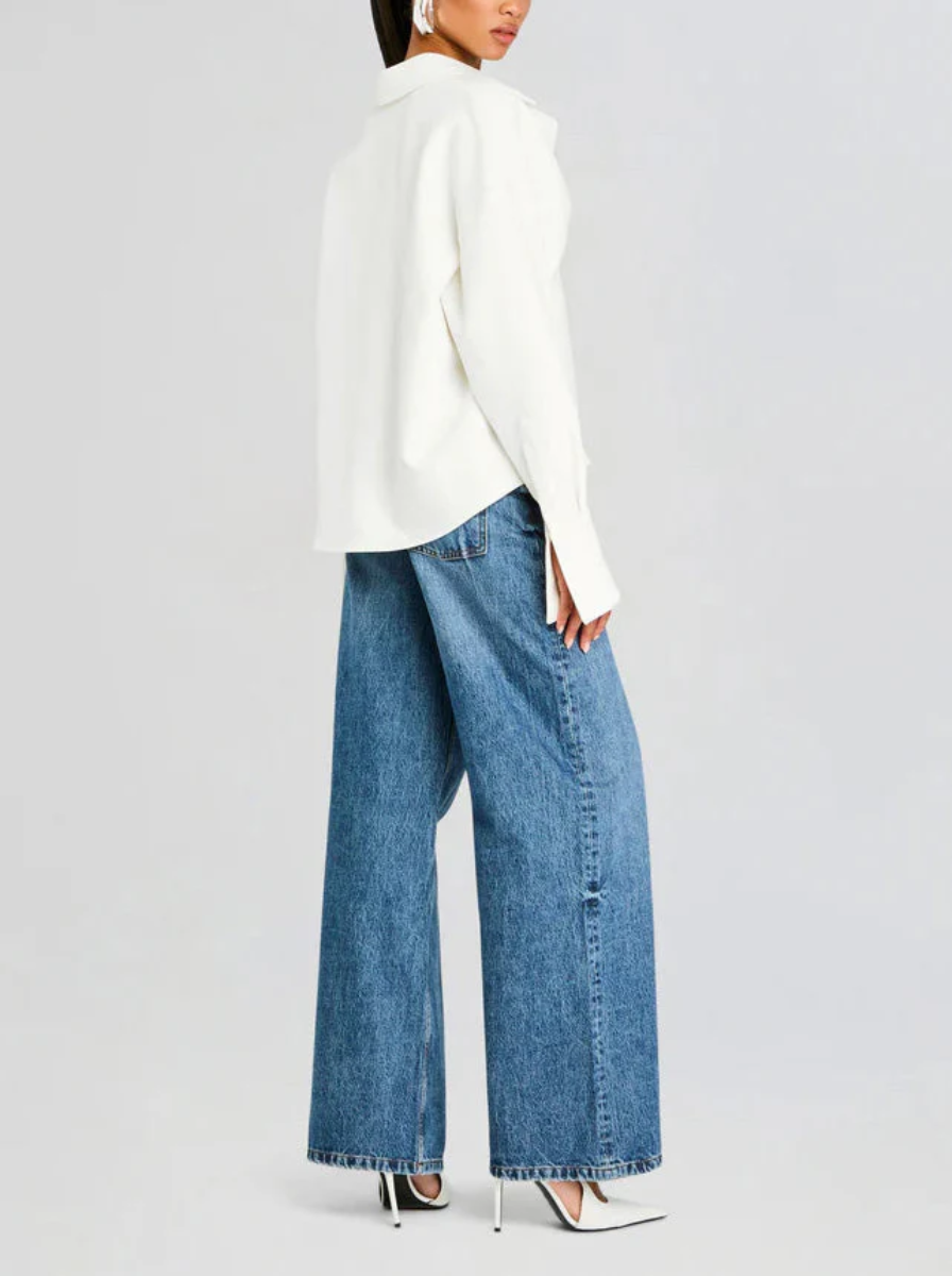 Draped Button Down Shirt Mercerized Cotton Collection Exclusive