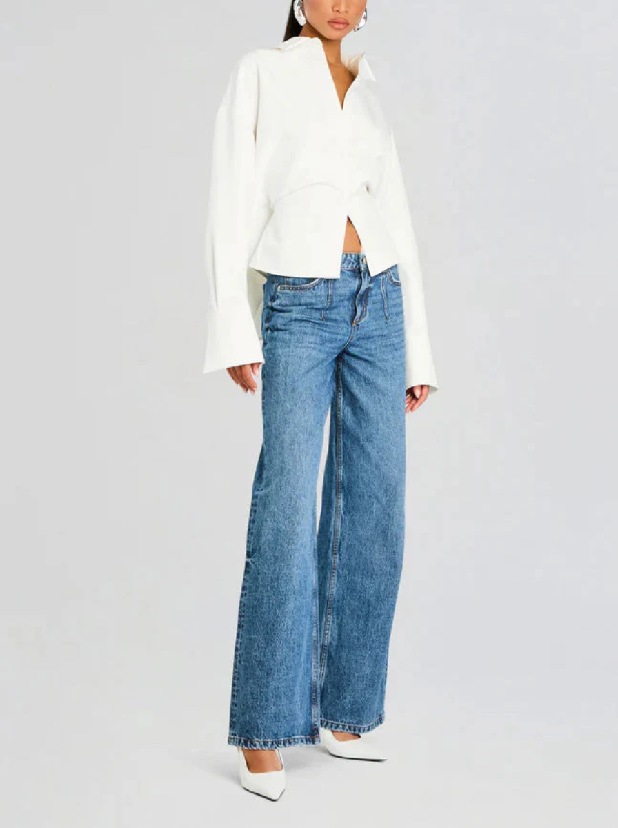 Draped Button Down Shirt Mercerized Cotton Collection Exclusive
