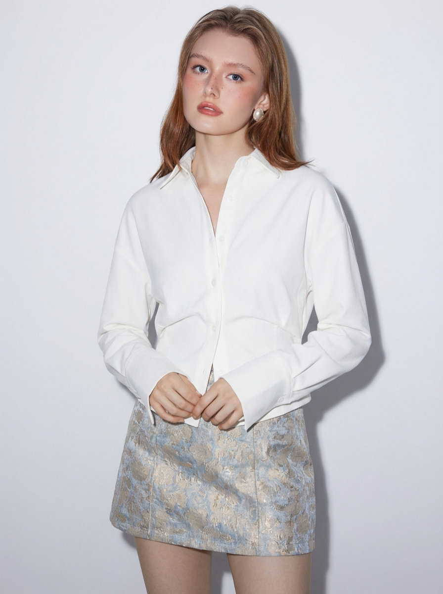 Draped Button Down Shirt Mercerized Cotton Collection Exclusive