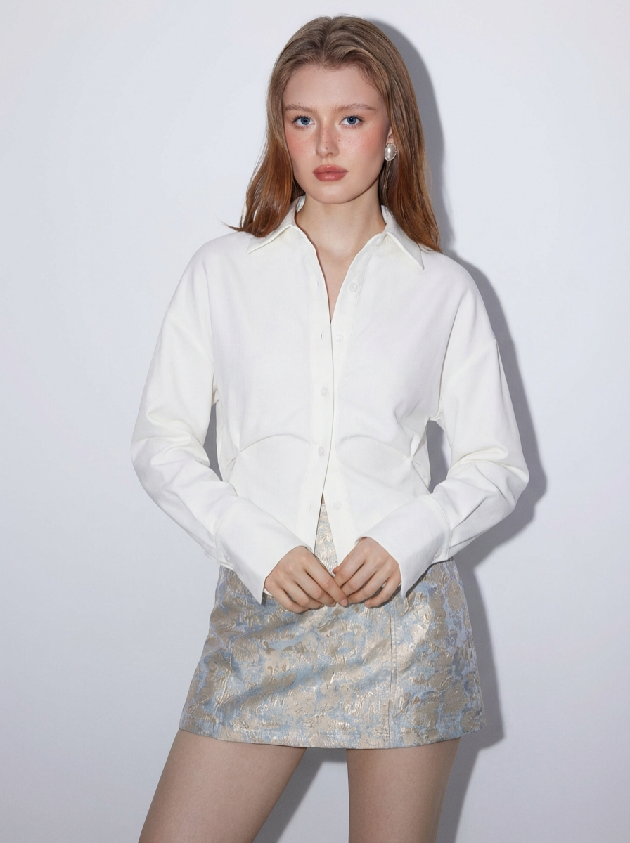 Draped Button Down Shirt Mercerized Cotton Collection Exclusive