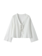Linen Front Tie Blouse Long Sleeve Luxury Collection Limited