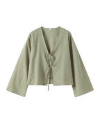Linen Front Tie Blouse Long Sleeve Luxury Collection Limited