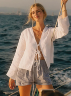 Linen Front Tie Blouse Long Sleeve Luxury Collection Limited