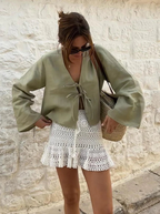 Linen Front Tie Blouse Long Sleeve Luxury Collection Limited