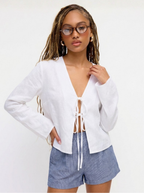 Linen Front Tie Blouse Long Sleeve Luxury Collection Limited