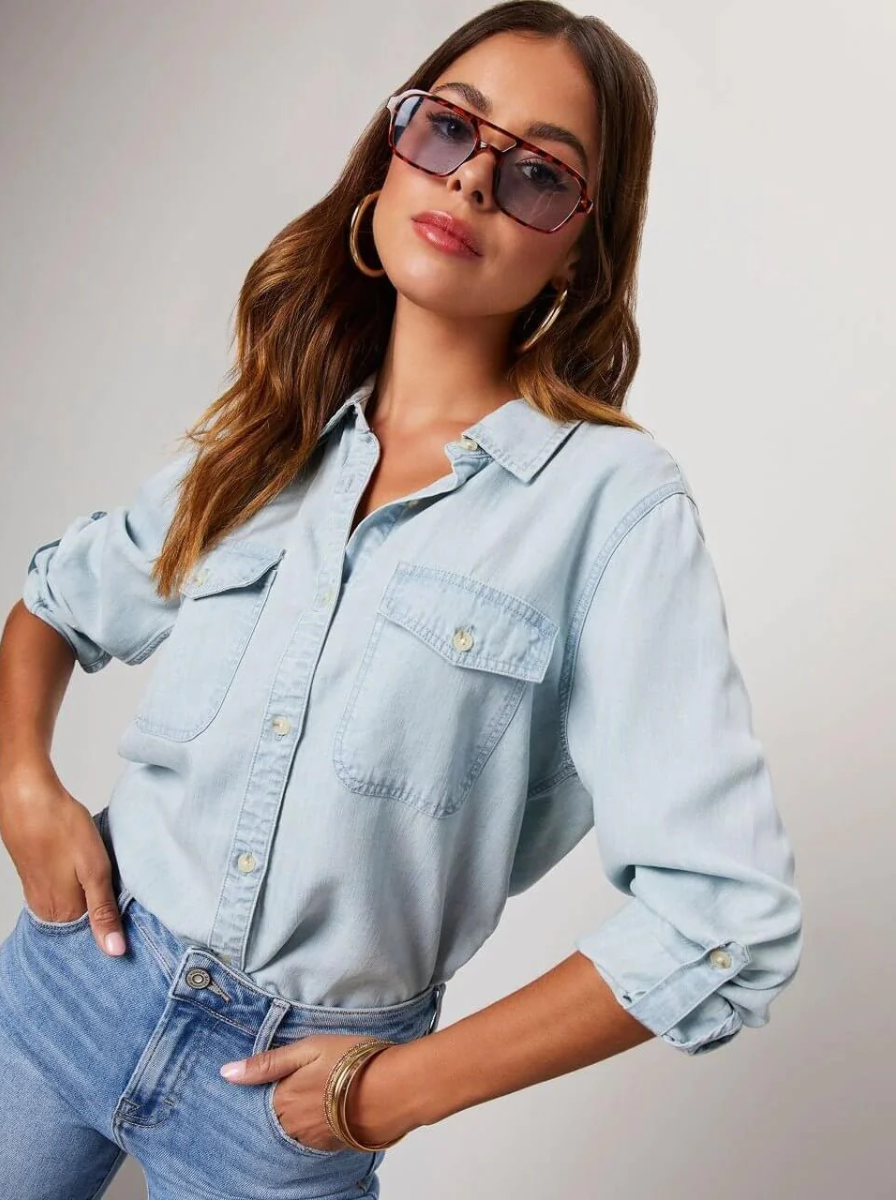 Chambray Denim Oversized Button Up Shirt Luxury Collection Exclusive
