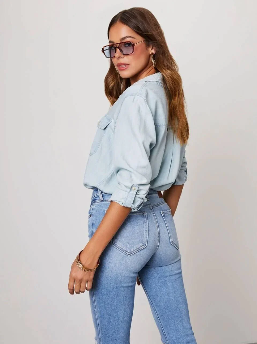 Chambray Denim Oversized Button Up Shirt Luxury Collection Exclusive