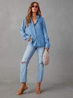 Chambray Denim Oversized Button Up Shirt Luxury Collection Exclusive