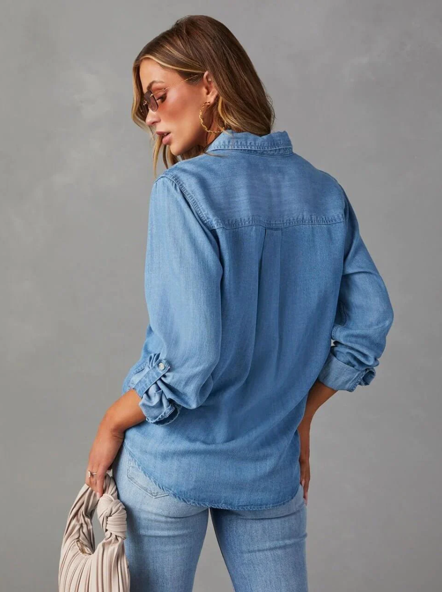 Chambray Denim Oversized Button Up Shirt Luxury Collection Exclusive