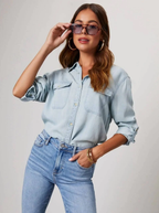 Chambray Denim Oversized Button Up Shirt Luxury Collection Exclusive